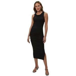 Michael Stars Ulla Scoop Neck Midi Dress L Black Ruched Tank Dress NWT Bodycon